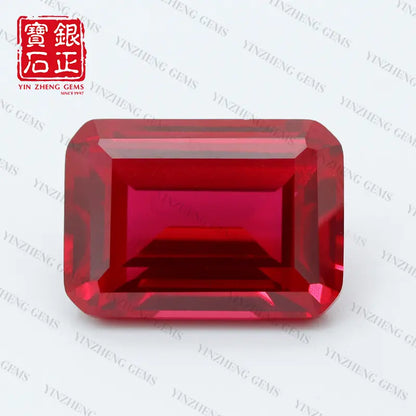 Flame Melted Emerald Cut Lab Grown Ruby