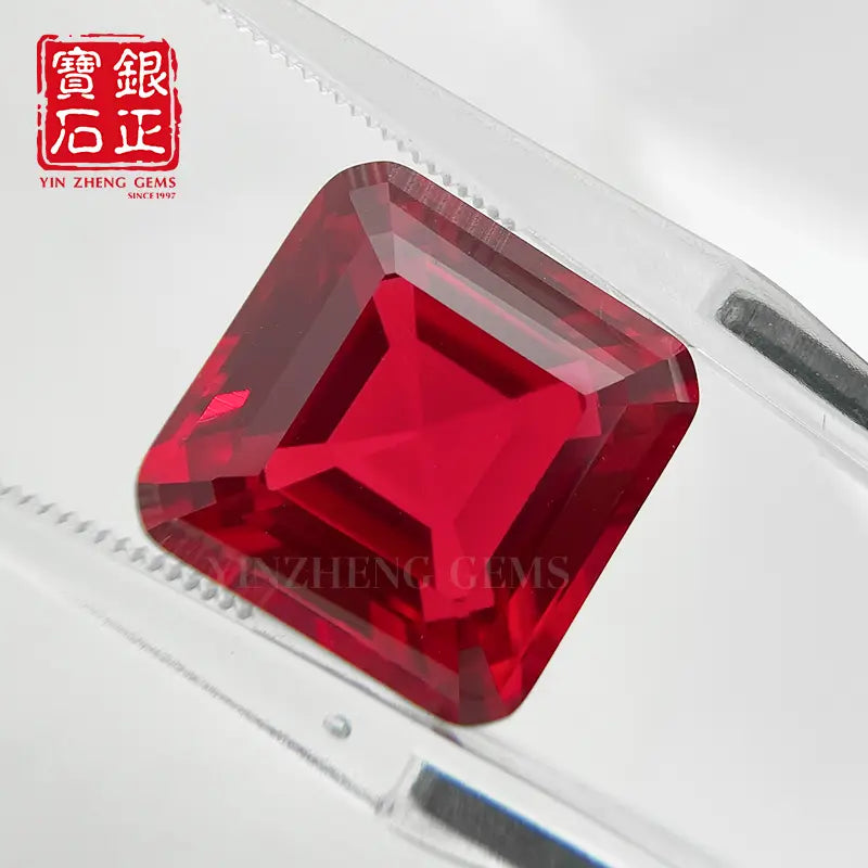 Flame Melted Asscher Cut Lab Grown Ruby