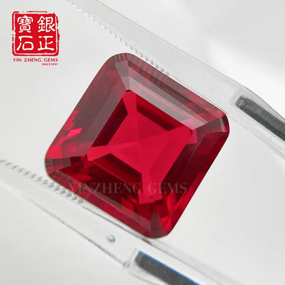 Flame Melted Asscher Cut Lab Grown Ruby