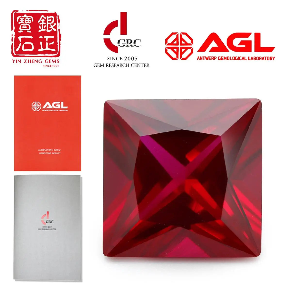 Flame Melted Princess Cut Lab Grown Ruby