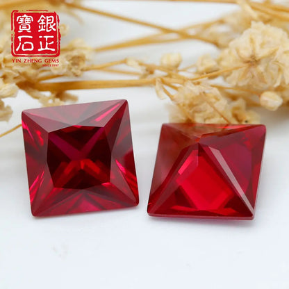 Flame Melted Princess Cut Lab Grown Ruby