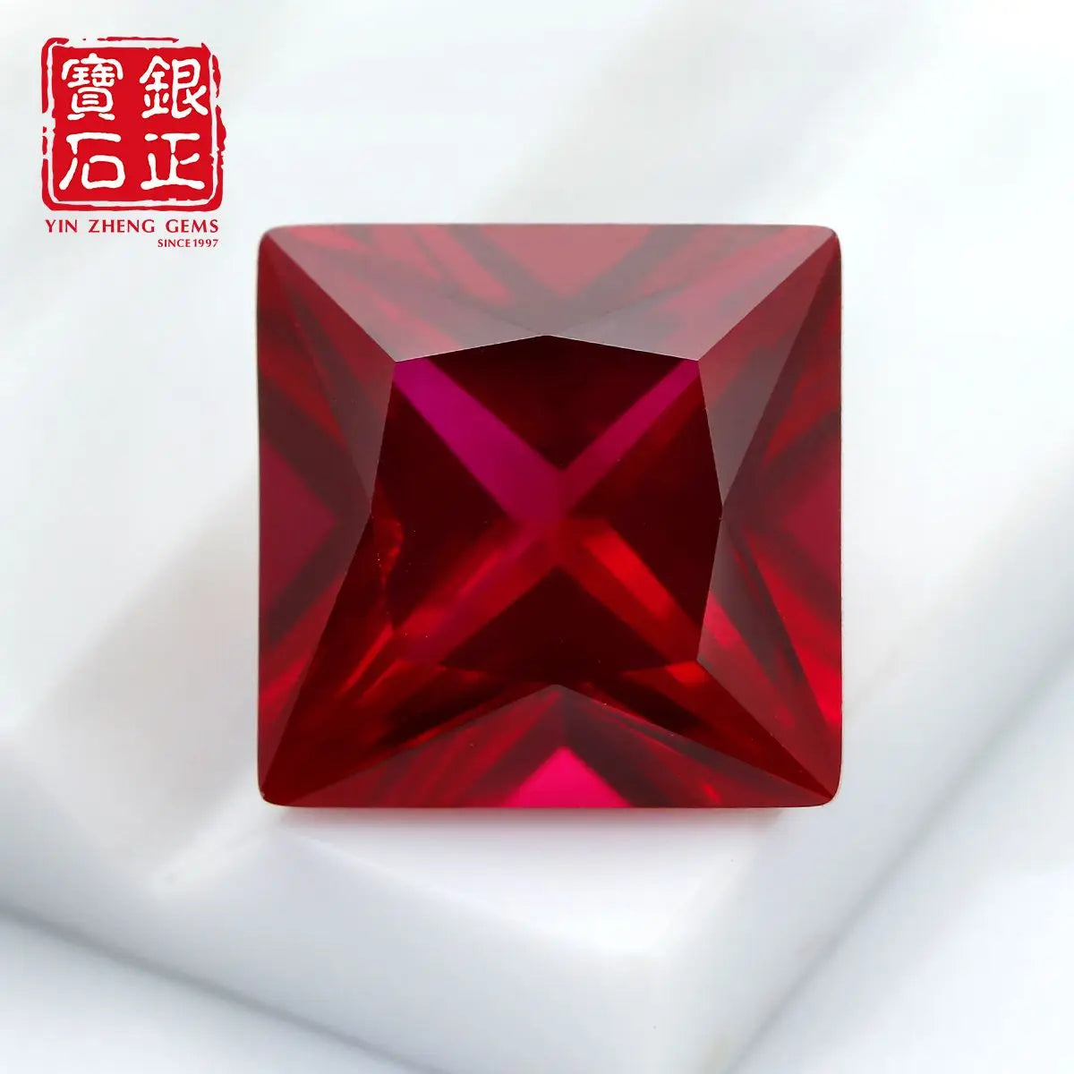 Flame Melted Princess Cut Lab Grown Ruby