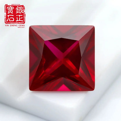 Flame Melted Princess Cut Lab Grown Ruby