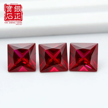 Flame Melted Princess Cut Lab Grown Ruby