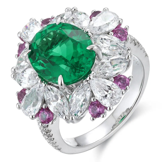 S925 Silver 3.67ct Oval Shape Lab Grown Emerald Ring
