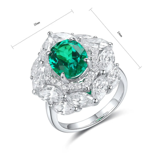 S925 silver 2.55 ct Oval Shape Lab Grown Emerald Ring