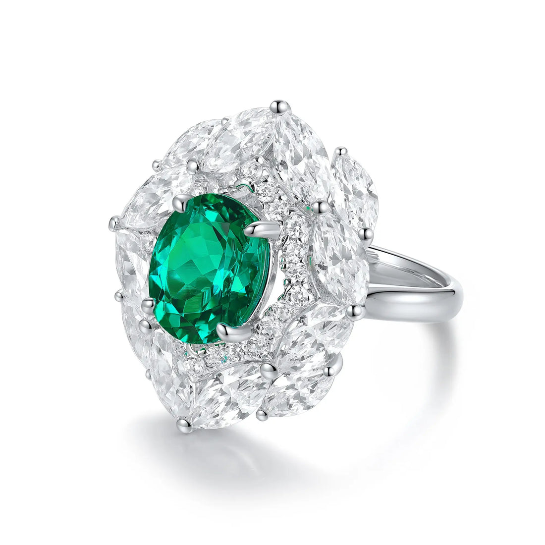 S925 silver 2.55 ct Oval Shape Lab Grown Emerald Ring