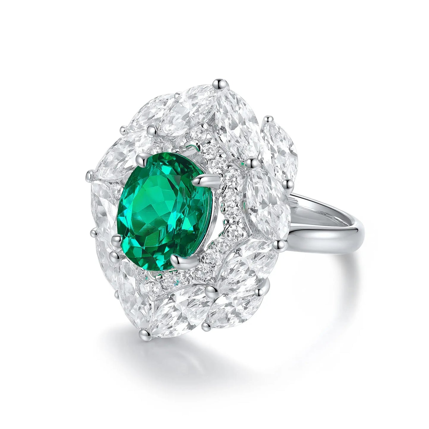 S925 silver 2.55 ct Oval Shape Lab Grown Emerald Ring