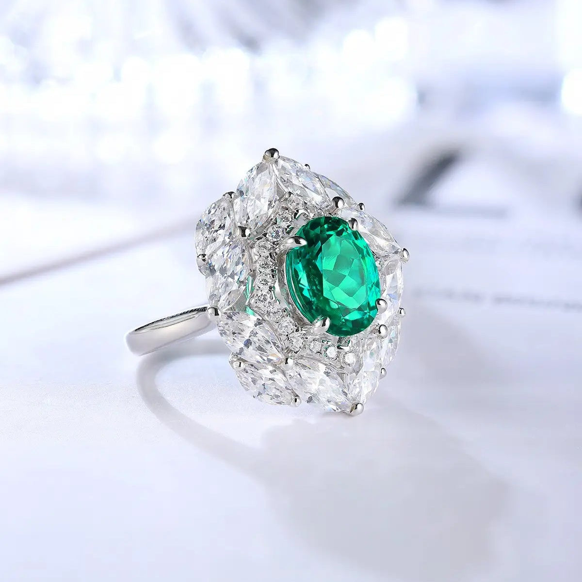 S925 silver 2.55 ct Oval Shape Lab Grown Emerald Ring