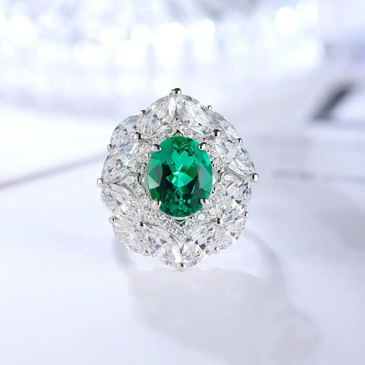 S925 silver 2.55 ct Oval Shape Lab Grown Emerald Ring