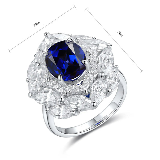 S925 silver  Oval Shape Lab Grown Sapphire Ring