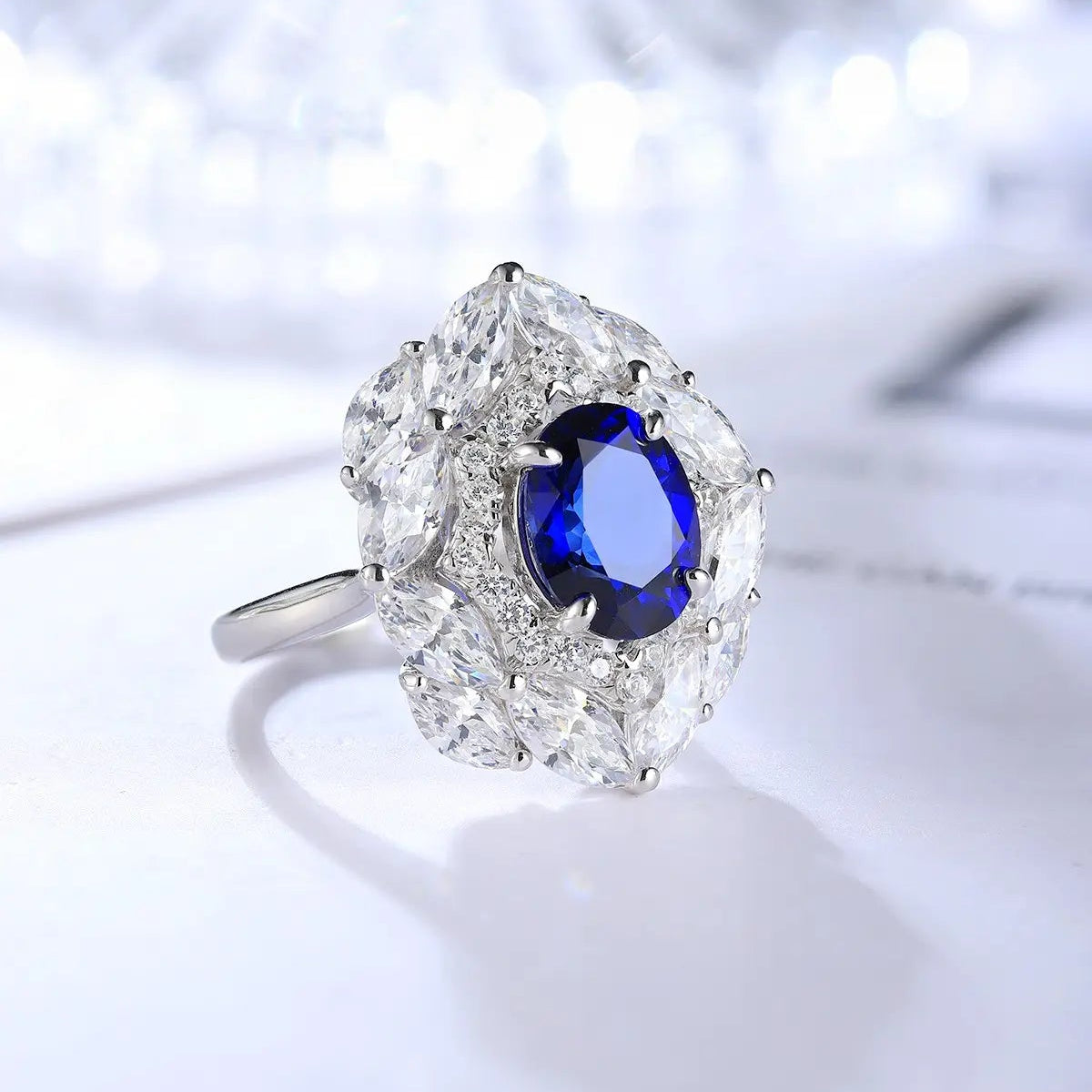 S925 silver  Oval Shape Lab Grown Sapphire Ring
