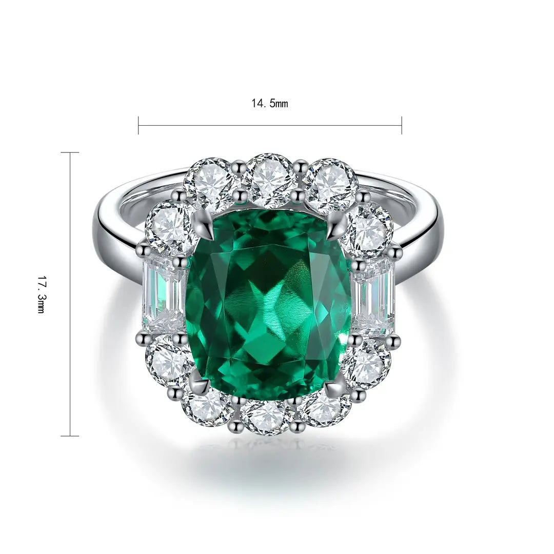 S925 silver 3.27ct Cushion Shape Lab Grown Emerald Ring