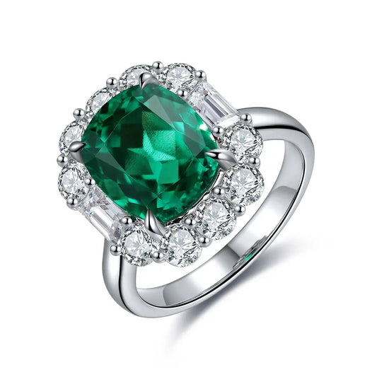 S925 silver 3.27ct Cushion Shape Lab Grown Emerald Ring