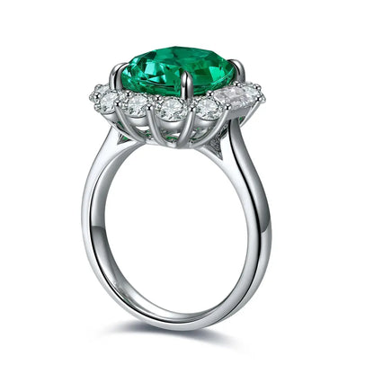 S925 silver 3.27ct Cushion Shape Lab Grown Emerald Ring