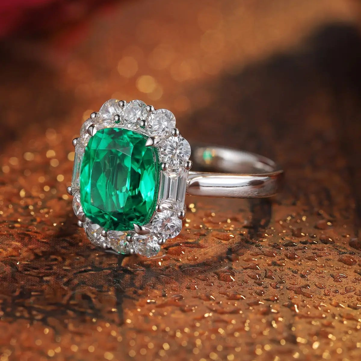 S925 silver 3.27ct Cushion Shape Lab Grown Emerald Ring