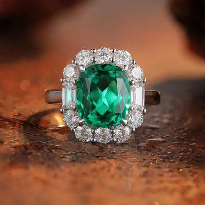 S925 silver 3.27ct Cushion Shape Lab Grown Emerald Ring