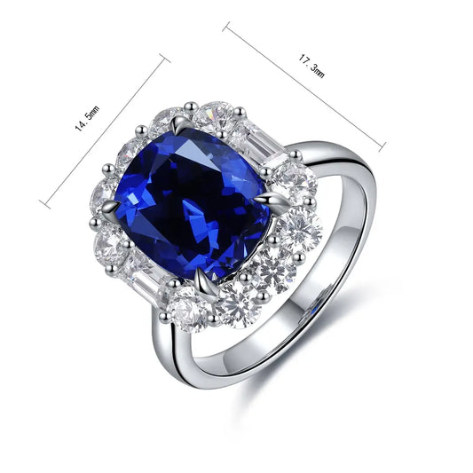 S925 Silver 5.06ct Cushion Shape Lab Grown Sapphire Ring