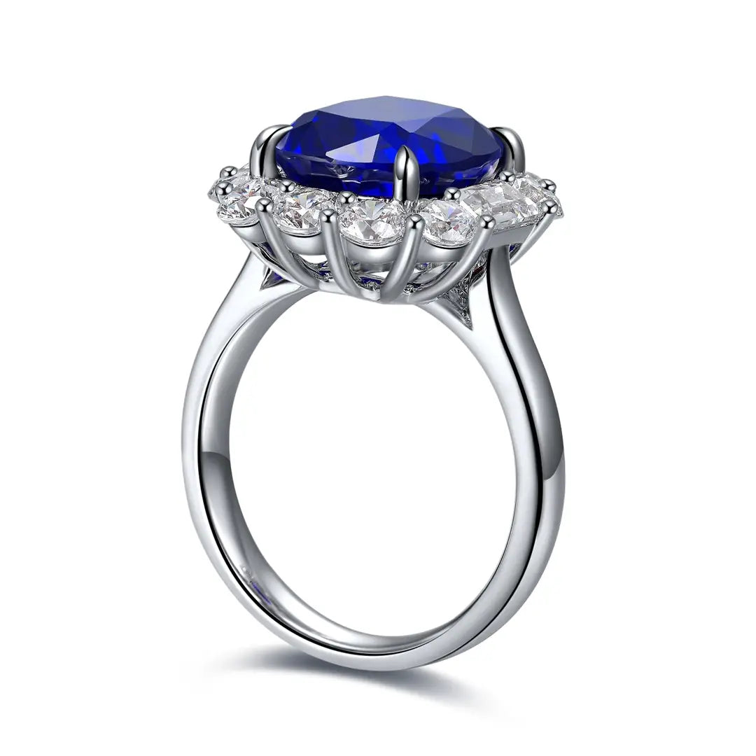 S925 Silver 5.06ct Cushion Shape Lab Grown Sapphire Ring