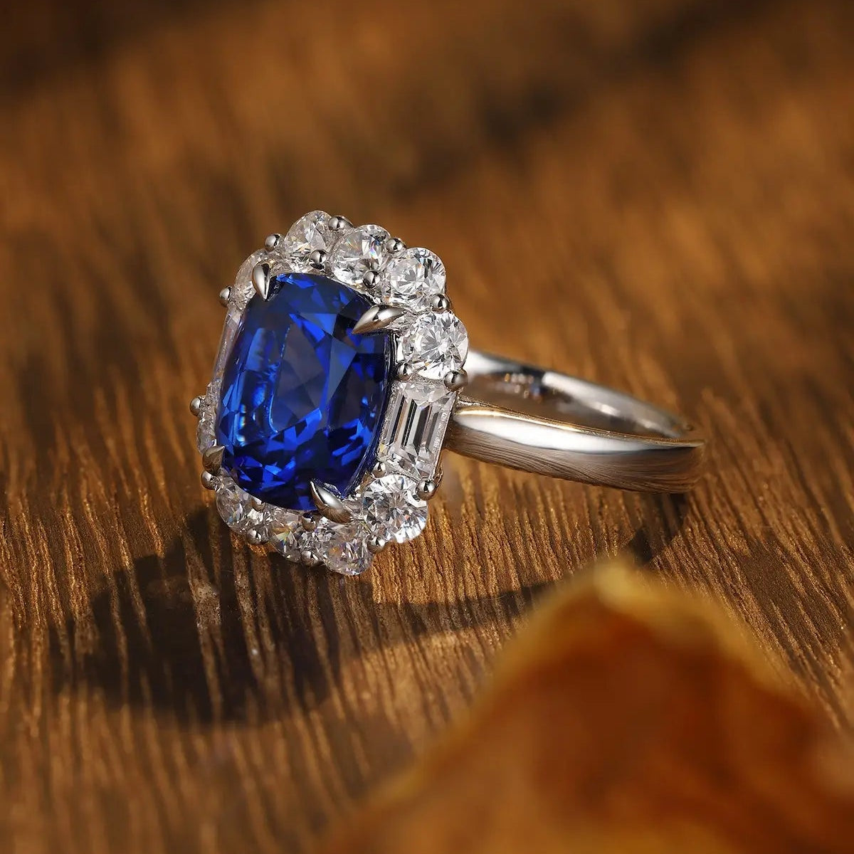 S925 Silver 5.06ct Cushion Shape Lab Grown Sapphire Ring