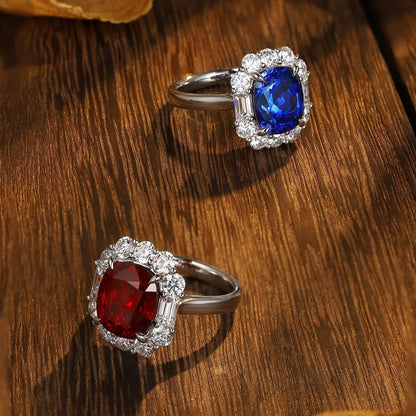 S925 Silver 5ct Cushion Shape Lab Grown Ruby Ring
