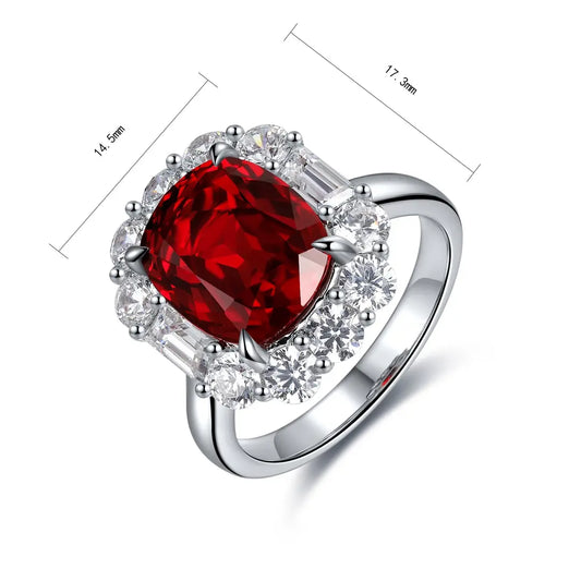 S925 Silver 5ct Cushion Shape Lab Grown Ruby Ring