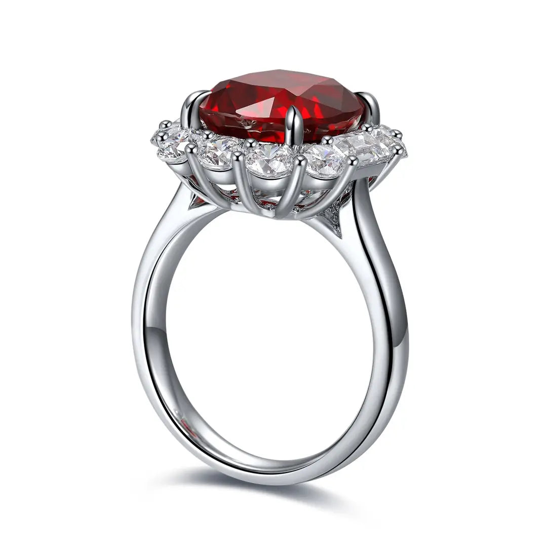 S925 Silver 5ct Cushion Shape Lab Grown Ruby Ring