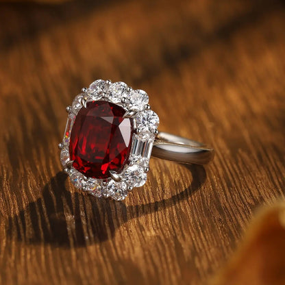 S925 Silver 5ct Cushion Shape Lab Grown Ruby Ring