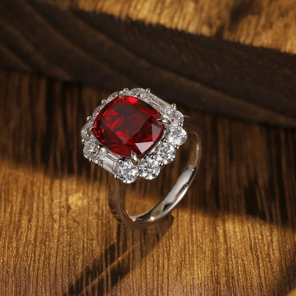 S925 Silver 5ct Cushion Shape Lab Grown Ruby Ring