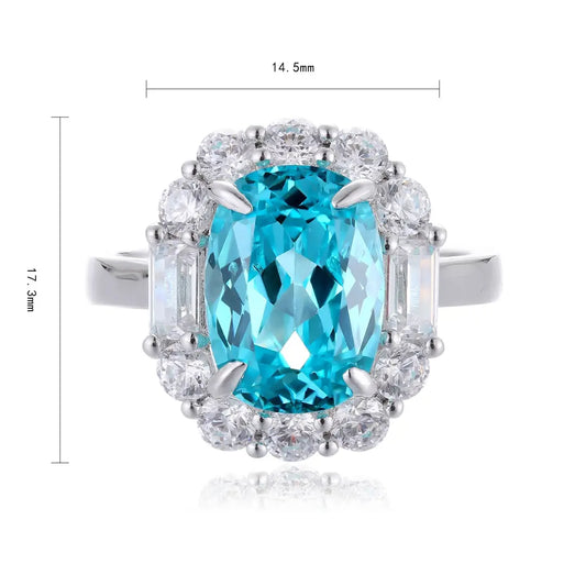 S925 Silver 5.93ct Cushion Shape Lab Grown Paraiba Ring