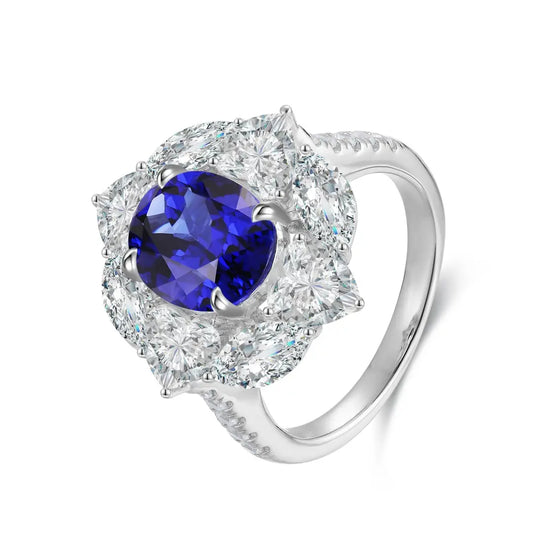 S925 Silver 3.71ct Oval Shape Lab Grown Sapphire Ring