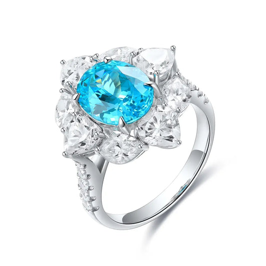 S925 Silver 4.42ct Oval Shape Lab Grown Paraiba Ring
