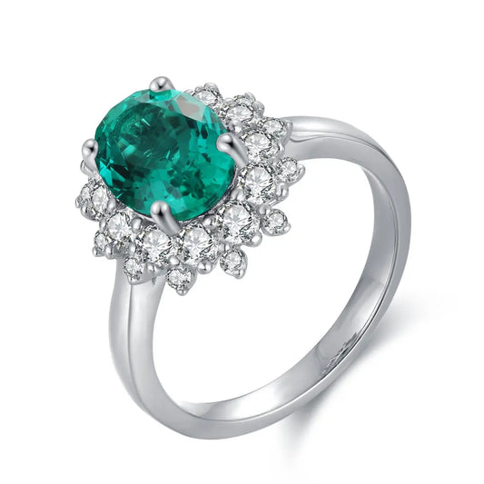 S925 Silver 1.82ct Oval Shape Lab Grown Emerald Ring A