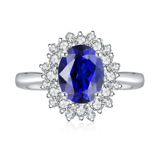 S925 Silver 2.58ct Oval Shape Lab Grown Sapphire Ring A
