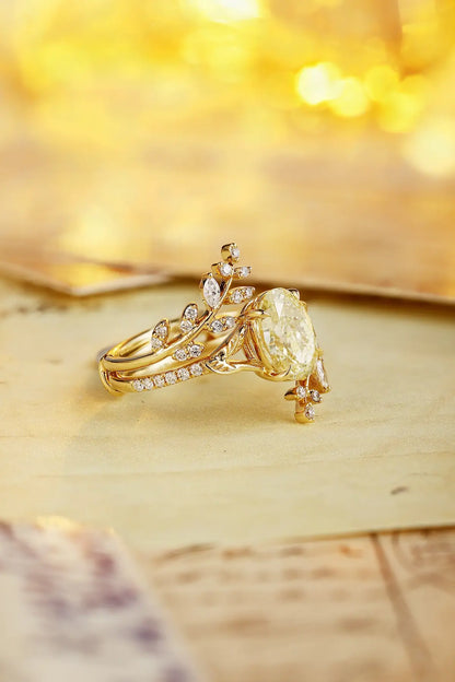 18K 1.84ct Oval Shape Lab Grown Yellow Diamond Ring