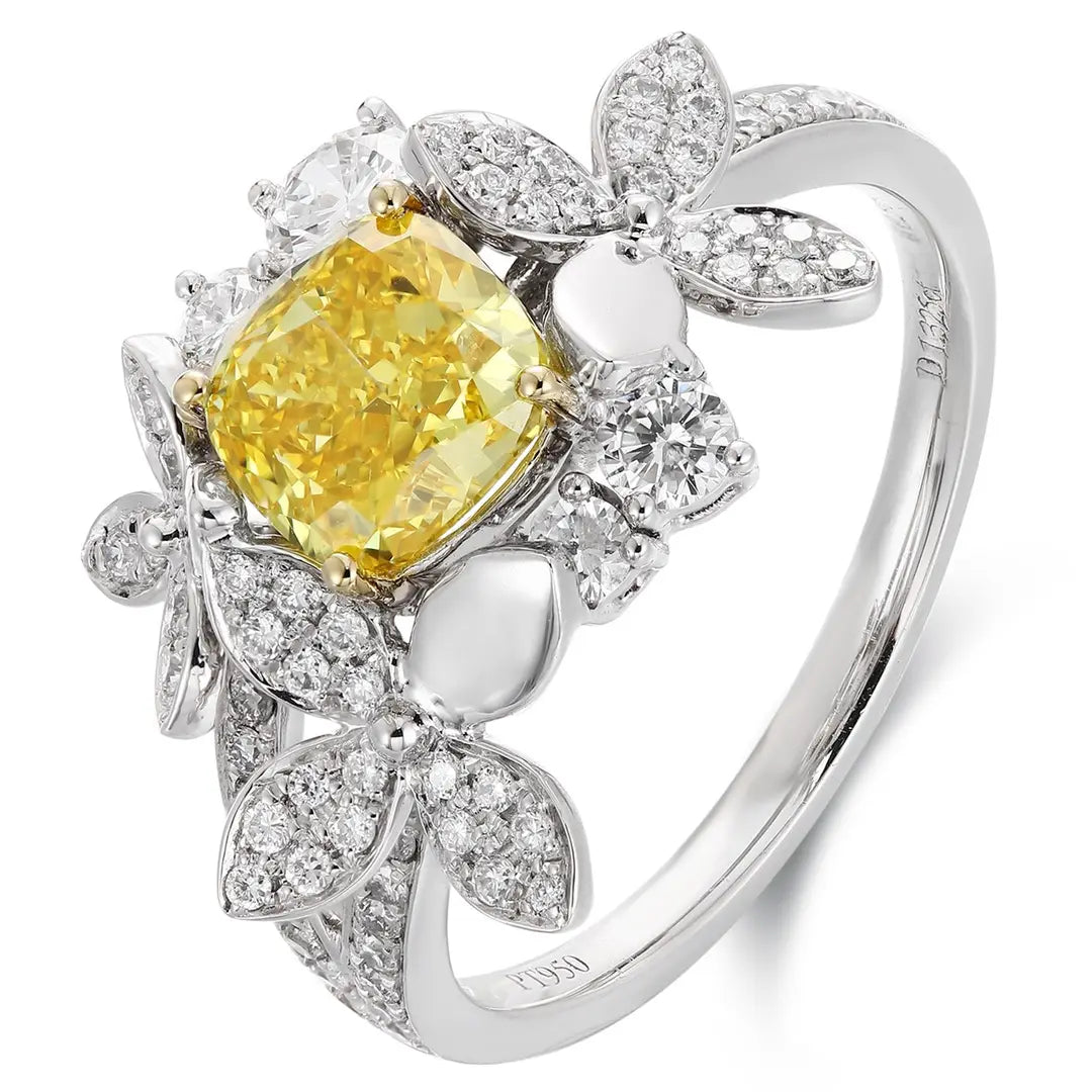 PT950+18K Gold 1.33ct SQ Cushion Lab Grown Yellow Diamond Ring