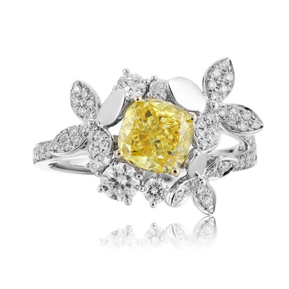 PT950+18K Gold 1.33ct SQ Cushion Lab Grown Yellow Diamond Ring