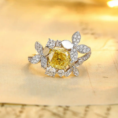 PT950+18K Gold 1.33ct SQ Cushion Lab Grown Yellow Diamond Ring