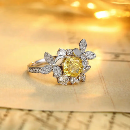 PT950+18K Gold 1.33ct SQ Cushion Lab Grown Yellow Diamond Ring