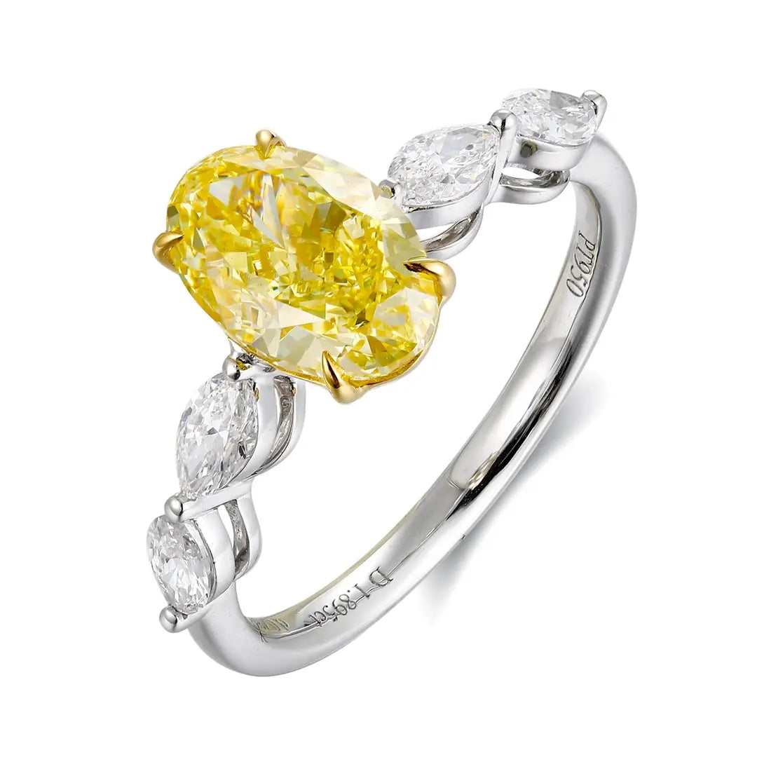 PT950+18K 1.24ct Oval Shape Lab Grown Yellow Diamond Ring