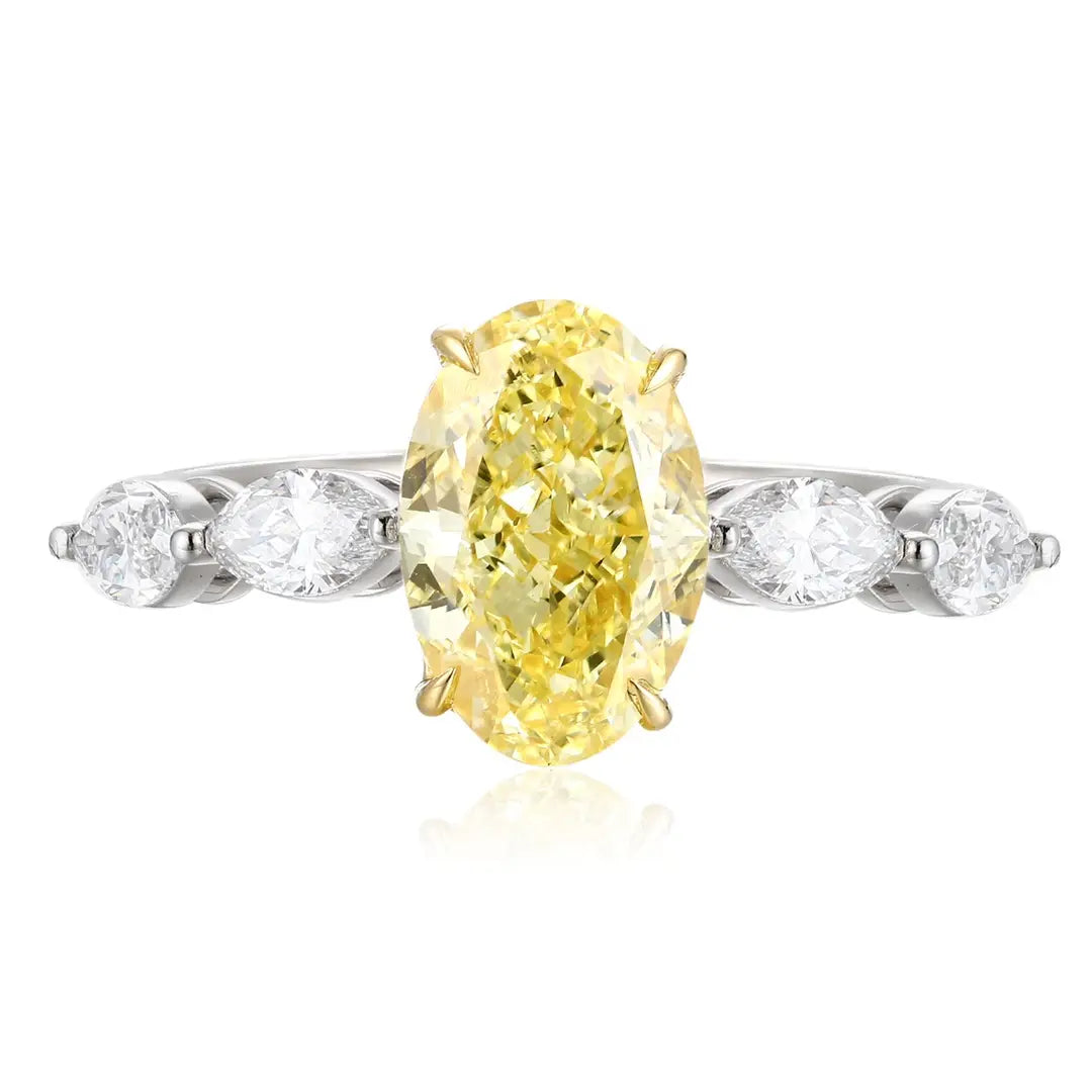 PT950+18K 1.24ct Oval Shape Lab Grown Yellow Diamond Ring