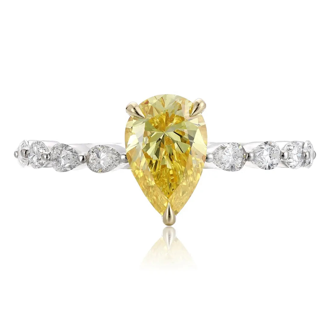 PT950 + 18K 1.11ct Pear Shape Lab Yellow Diamond Ring