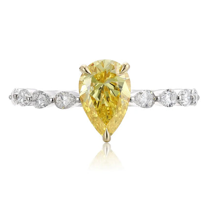 PT950 + 18K 1.11ct Pear Shape Lab Yellow Diamond Ring