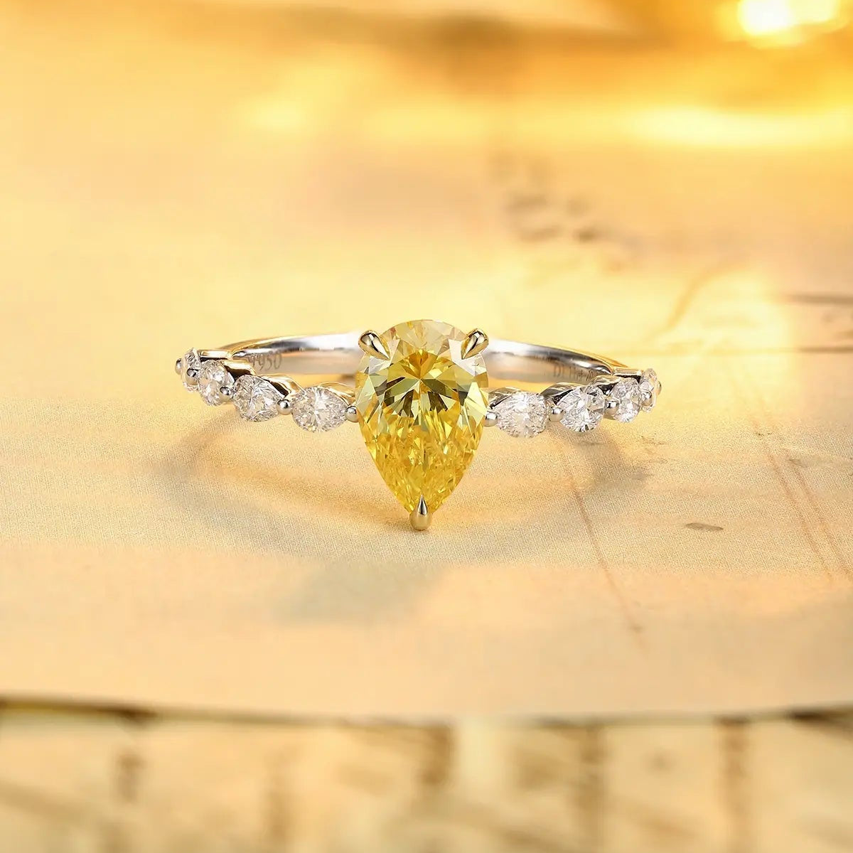 PT950 + 18K 1.11ct Pear Shape Lab Yellow Diamond Ring
