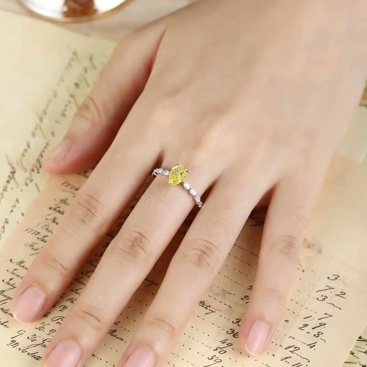 PT950 + 18K 1.11ct Pear Shape Lab Yellow Diamond Ring