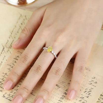 PT950 + 18K 1.11ct Pear Shape Lab Yellow Diamond Ring