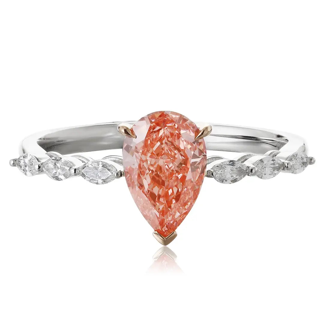 PT950 + 18K 1.01ct Pear Shape Lab Grown Red Diamond Ring