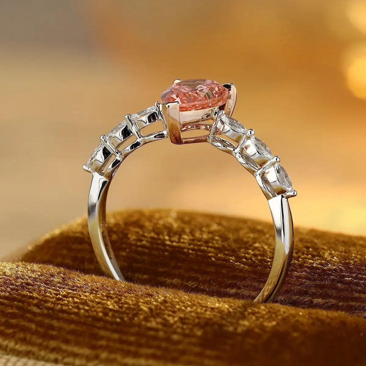 PT950 + 18K 1.01ct Pear Shape Lab Grown Red Diamond Ring