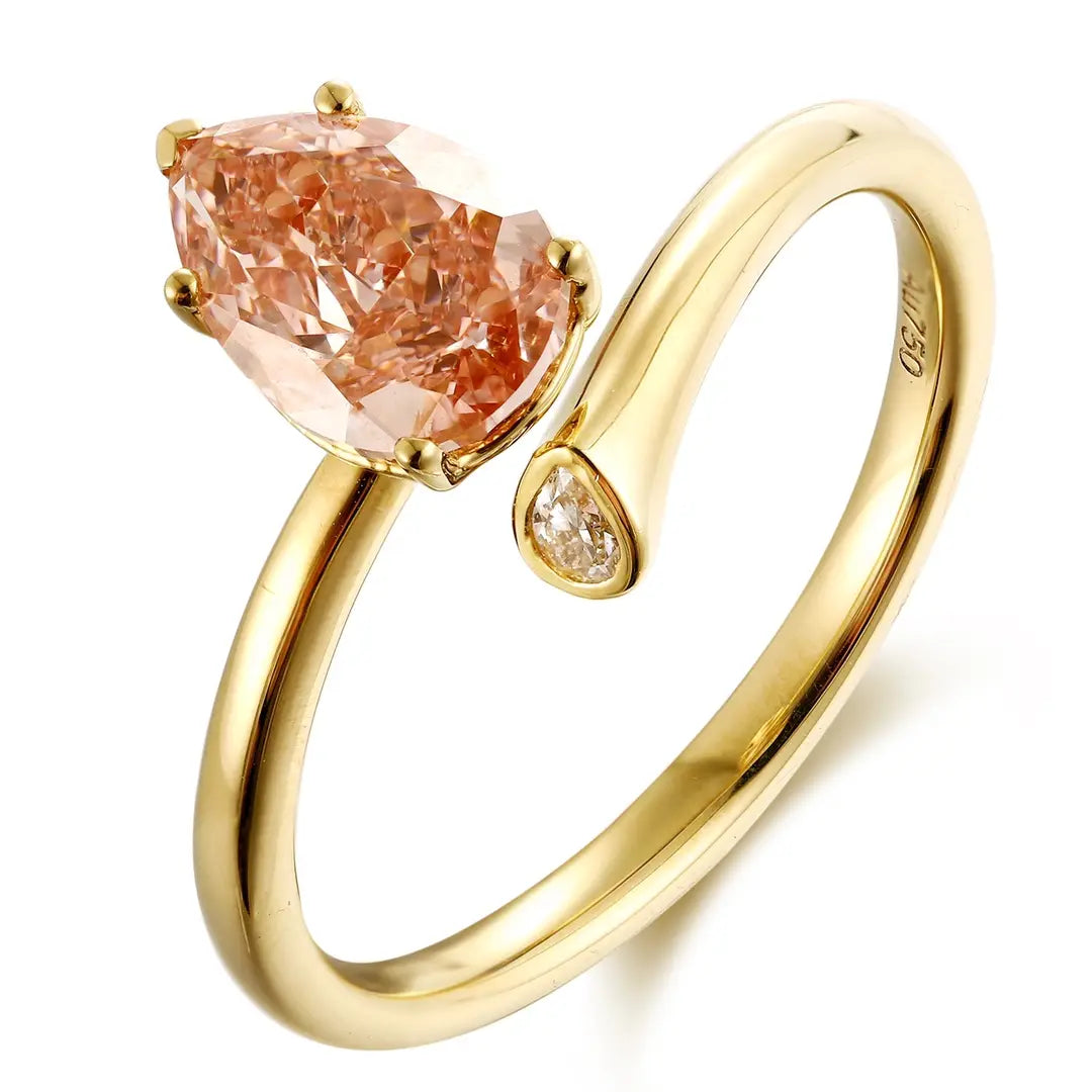 18K Gold 1.25ct Pear Shape Lab Grown Red Diamond Ring