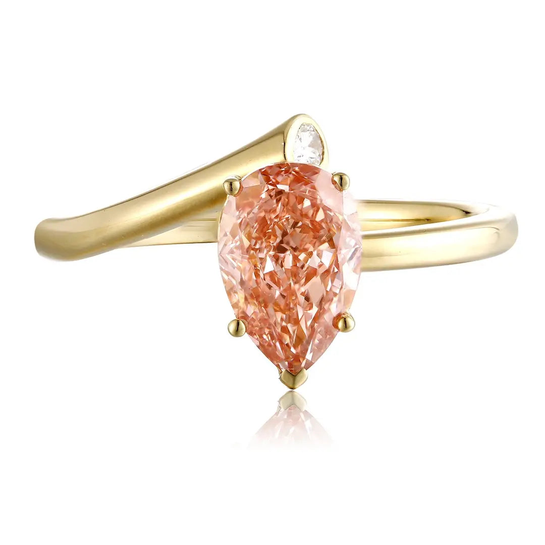 18K Gold 1.25ct Pear Shape Lab Grown Red Diamond Ring